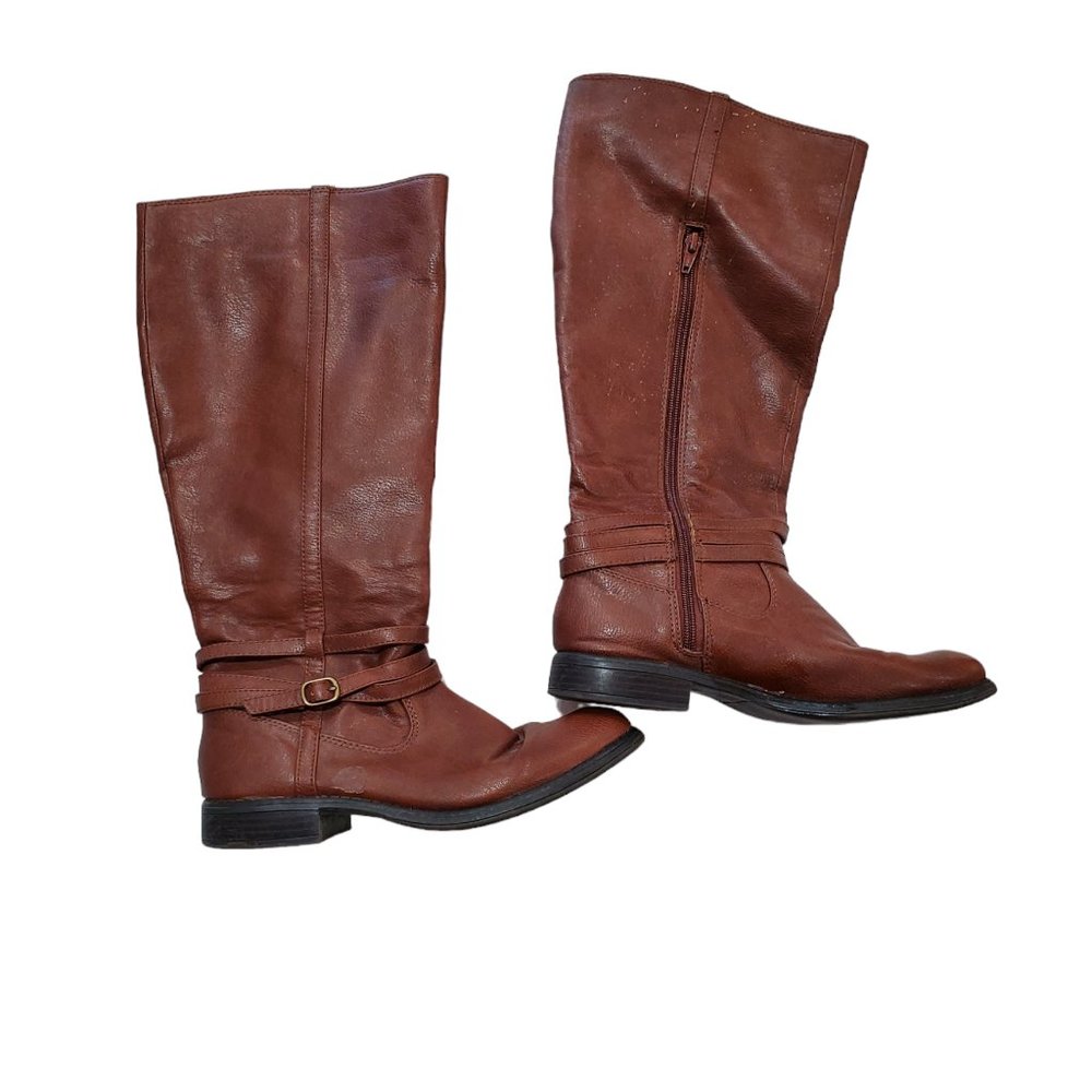 Kohls LCHUNTER COGNAC Women's Brown Buckle Zip Boots Sz 8